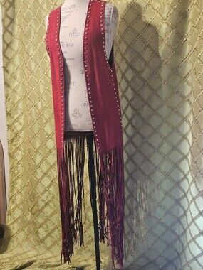 Crazy Train Burgundy Suede Fringe Vest with Silver Studs